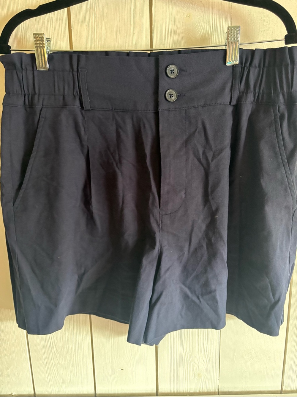 High-Waist Navy Pleated Shorts